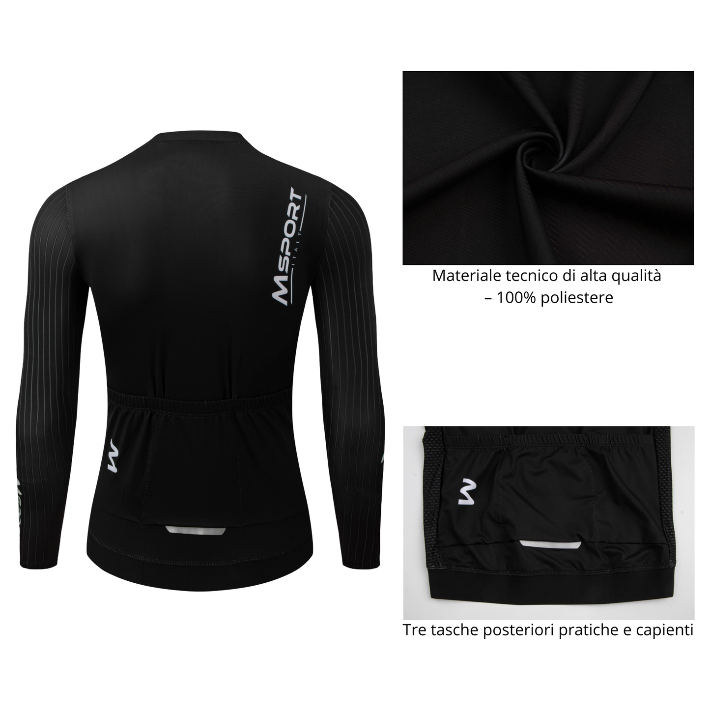 Completo Ciclismo Invernale – Maglia Termica a Manica Lunga + Salopette con Fondello in Gel Antishock