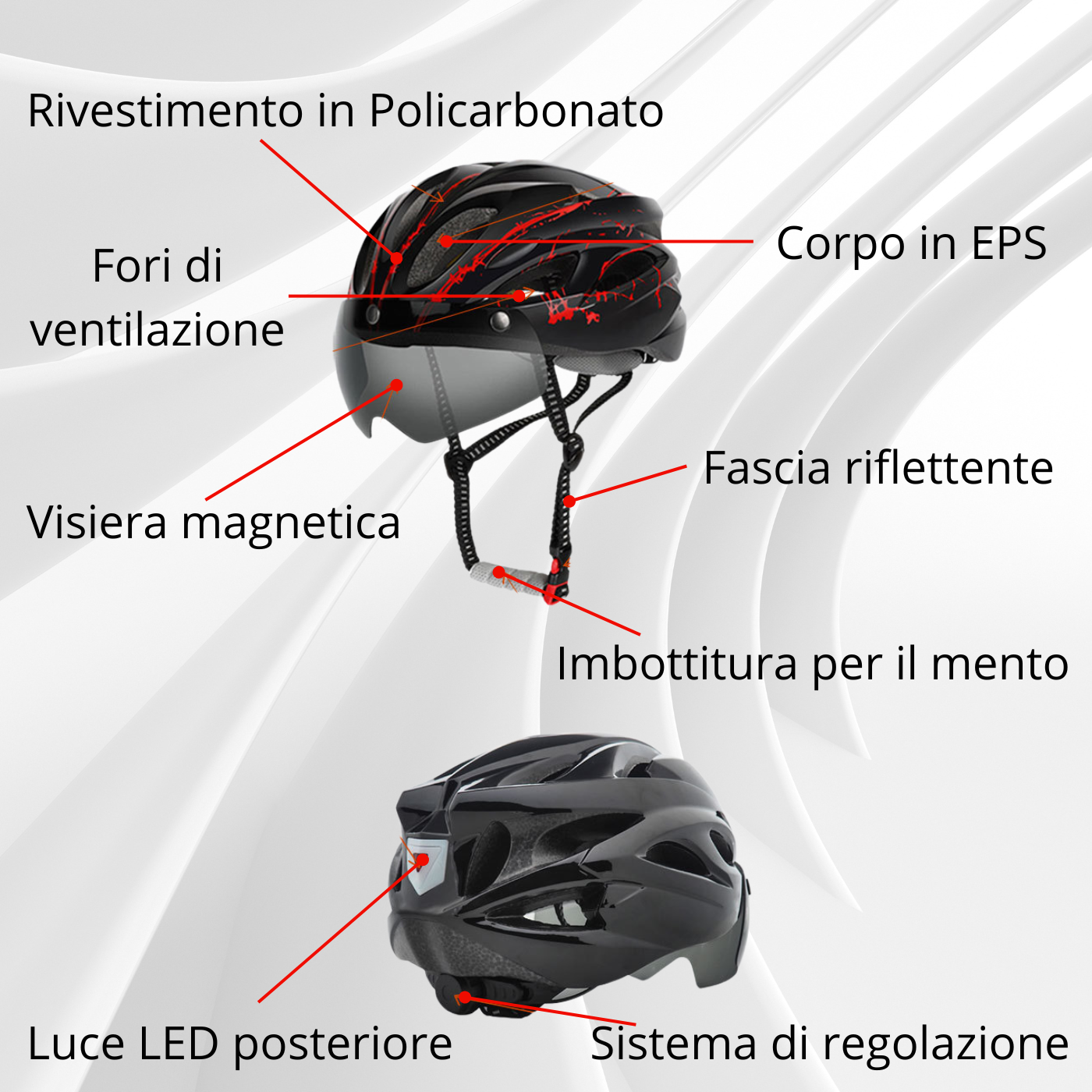 Casco da Ciclismo con Visiera Magnetica Staccabile e Luce Led