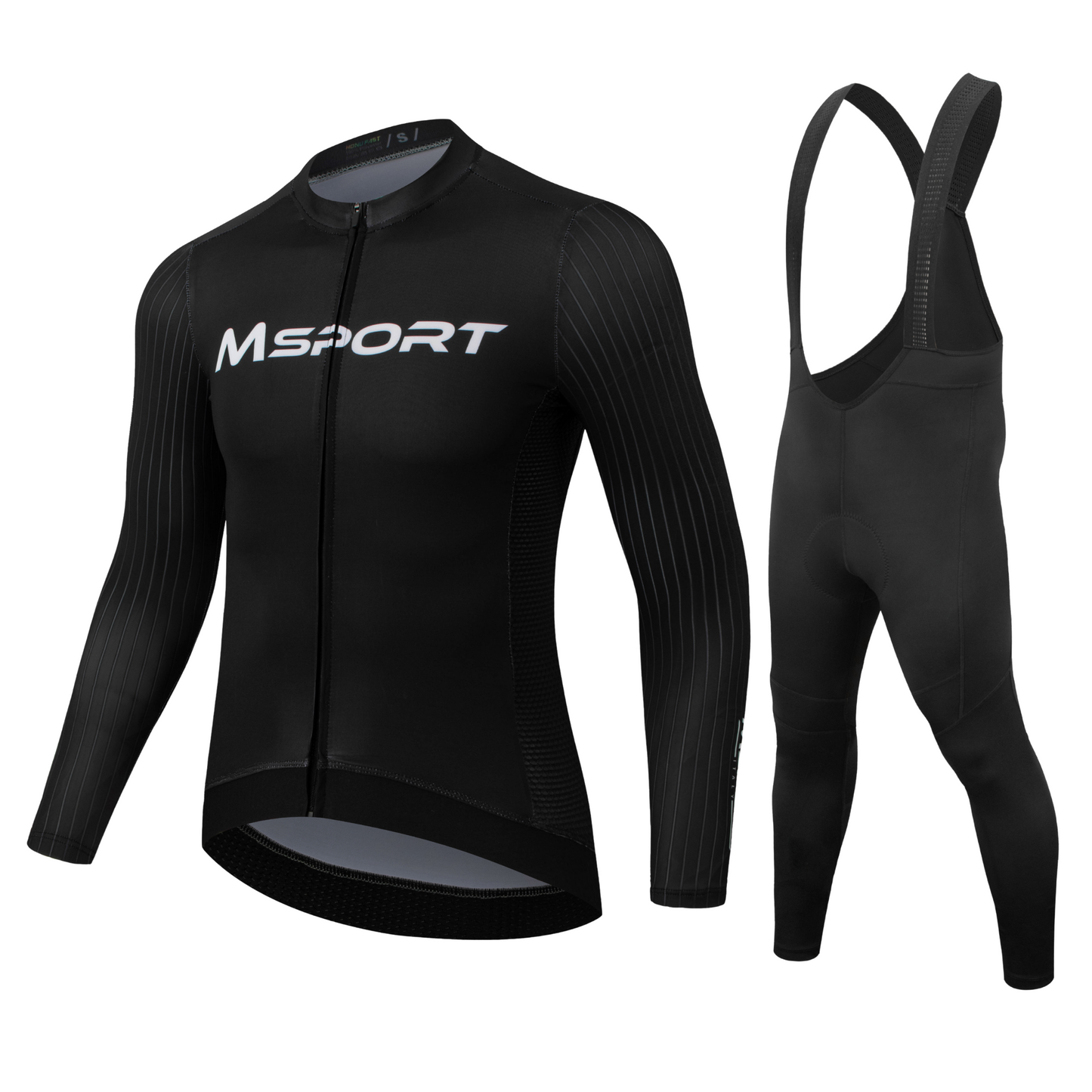 Completo Ciclismo Invernale – Maglia Termica a Manica Lunga + Salopette con Fondello in Gel Antishock