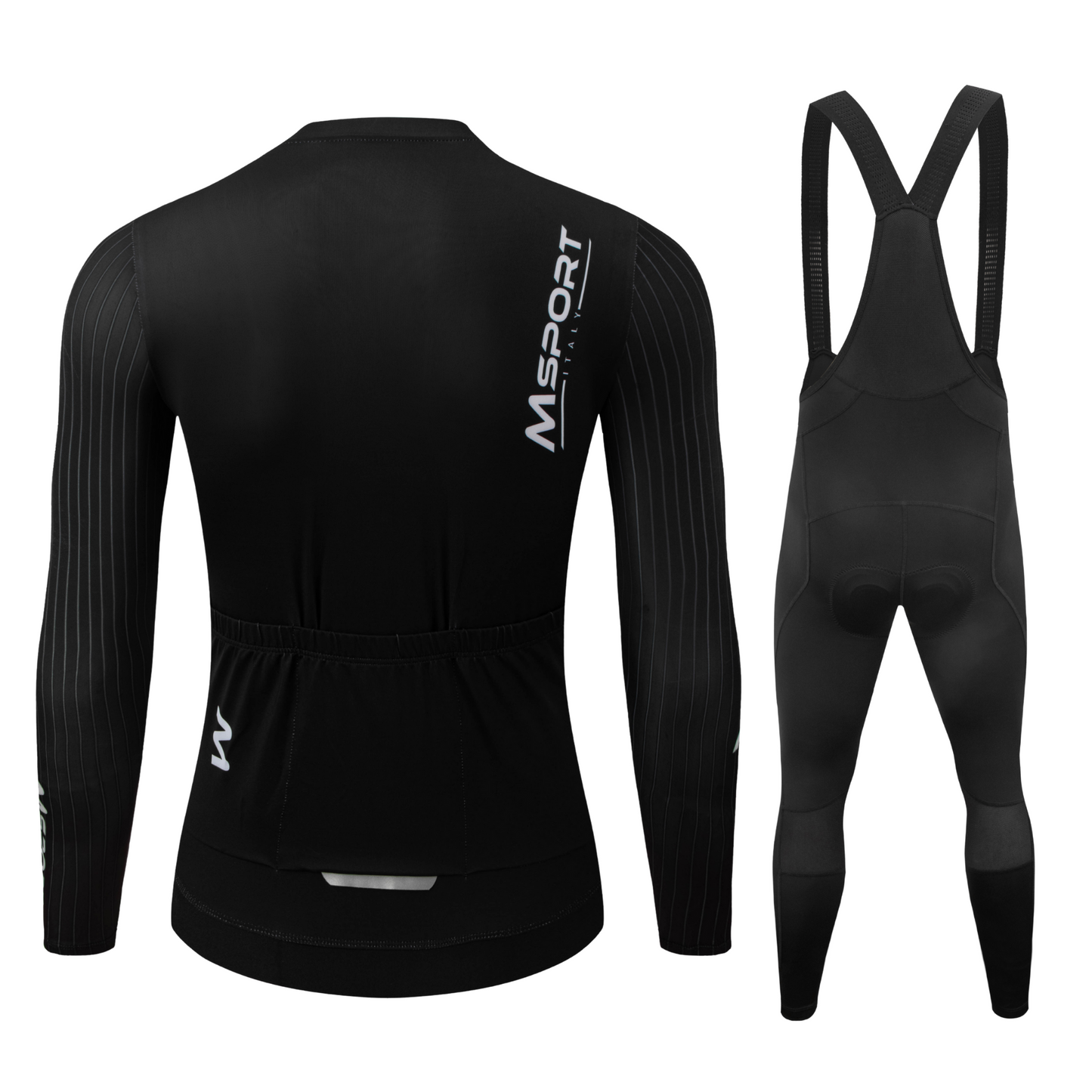 Completo Ciclismo Invernale – Maglia Termica a Manica Lunga + Salopette con Fondello in Gel Antishock