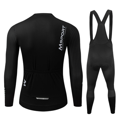 Completo Ciclismo Invernale – Maglia Termica a Manica Lunga + Salopette con Fondello in Gel Antishock