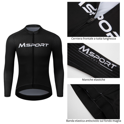 Completo Ciclismo Invernale – Maglia Termica a Manica Lunga + Salopette con Fondello in Gel Antishock