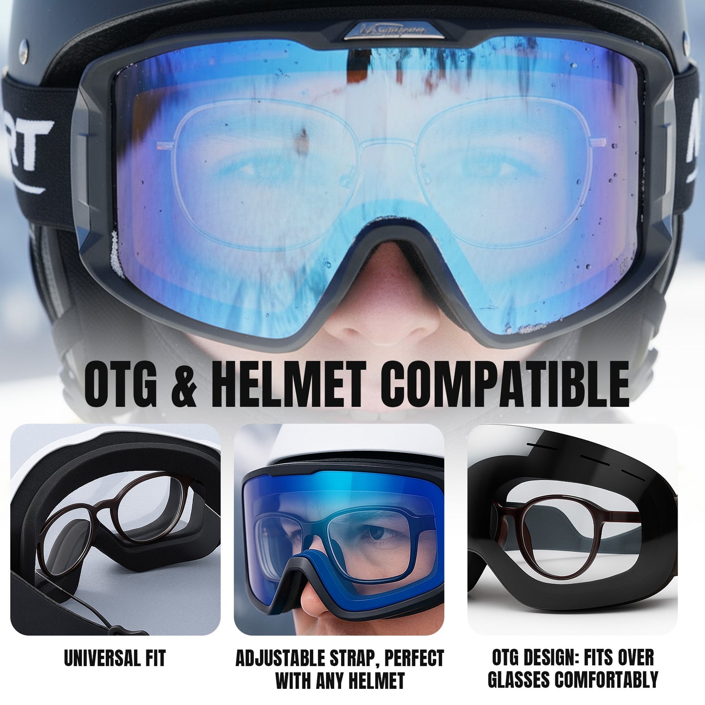 Maschera da Sci Antinebbia – Compatibile con Occhiali da Vista (OTG), Protezione UV400 e Visione Chiara per Sci e Snowboard