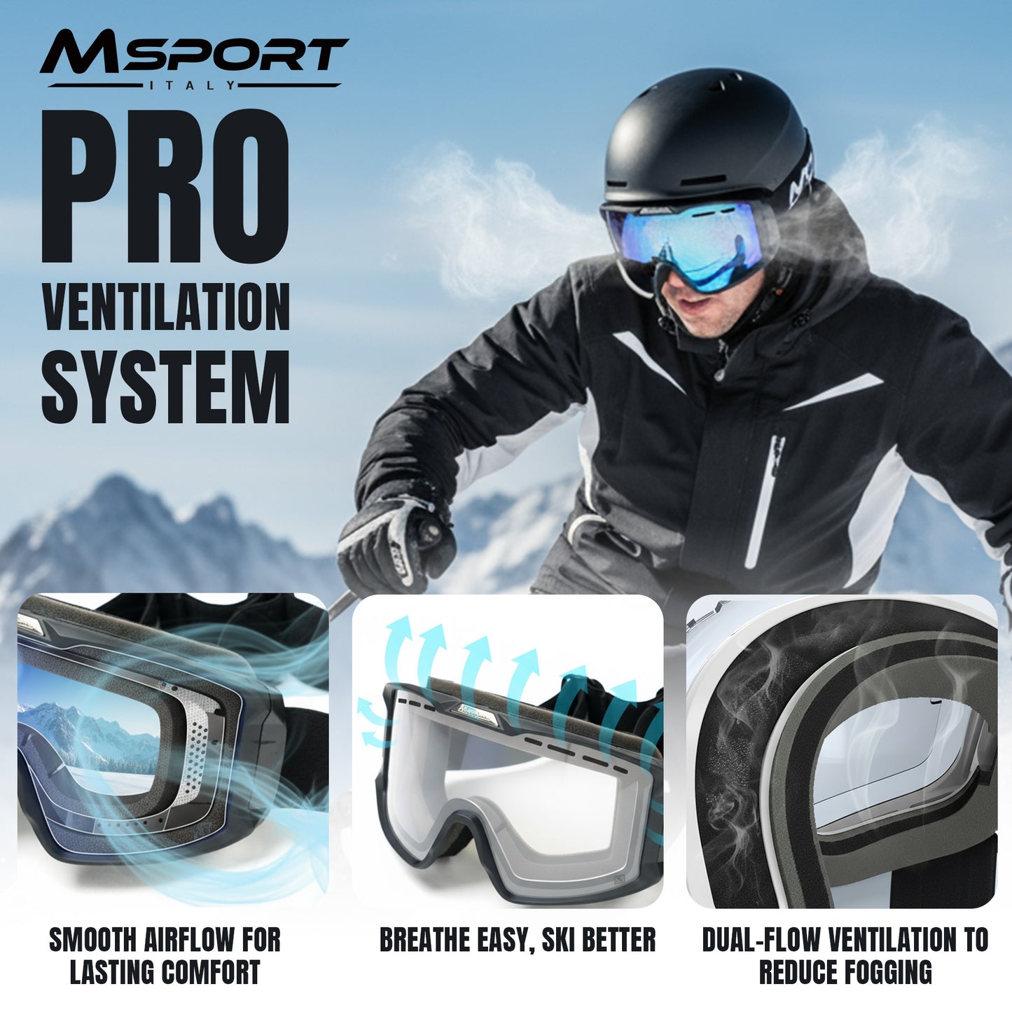 Maschera da Sci Antinebbia – Compatibile con Occhiali da Vista (OTG), Protezione UV400 e Visione Chiara per Sci e Snowboard