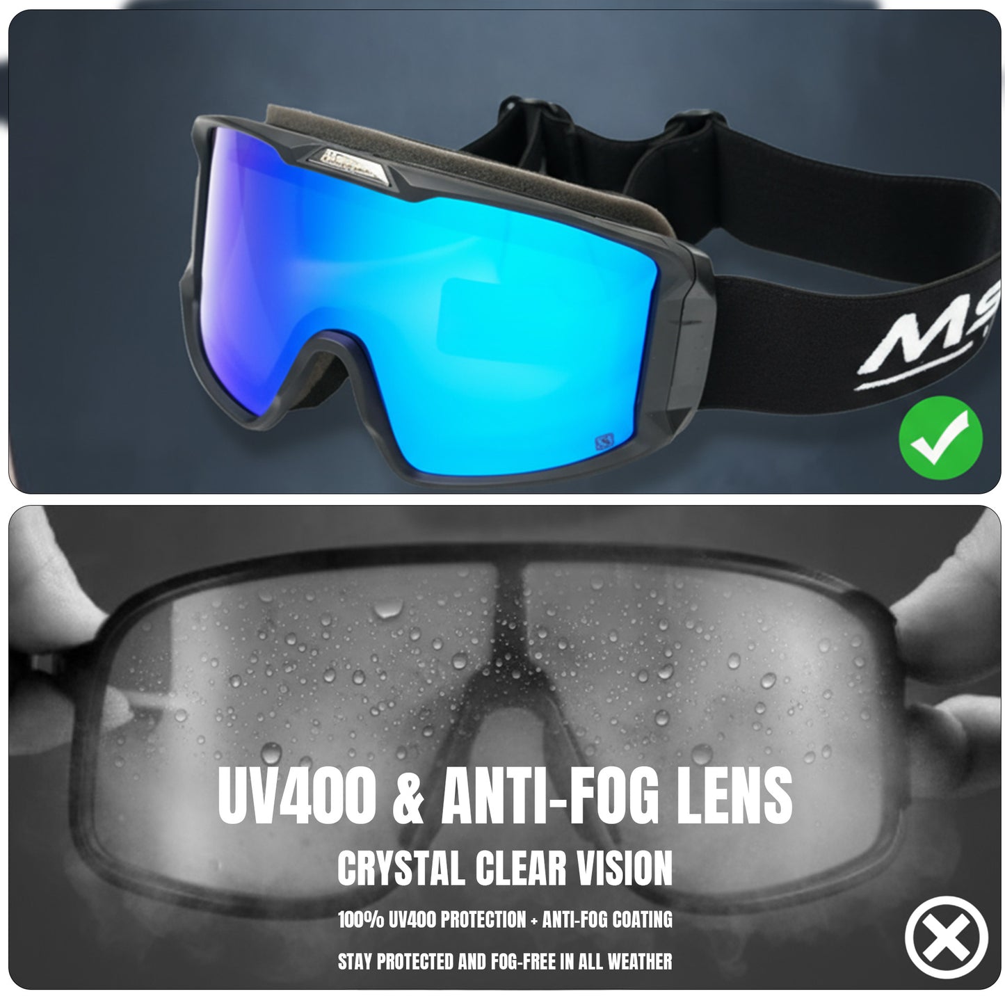 Maschera da Sci Antinebbia – Compatibile con Occhiali da Vista (OTG), Protezione UV400 e Visione Chiara per Sci e Snowboard