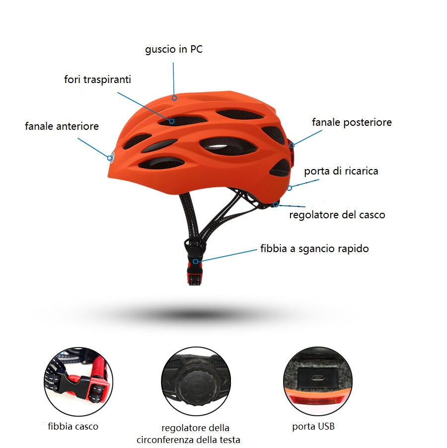 Cycling helmet with front and rear lights